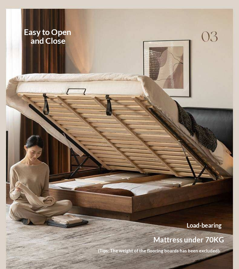 Black Walnut Solid Wood Box Bed — Italian Light Luxury, Genuine Leather Upholstered Headboard