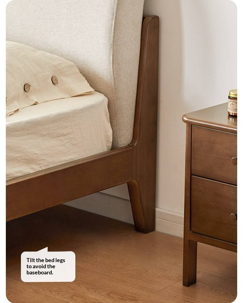 Beech Solid Wood Bed — Nordic Style, Modern Minimalist Design