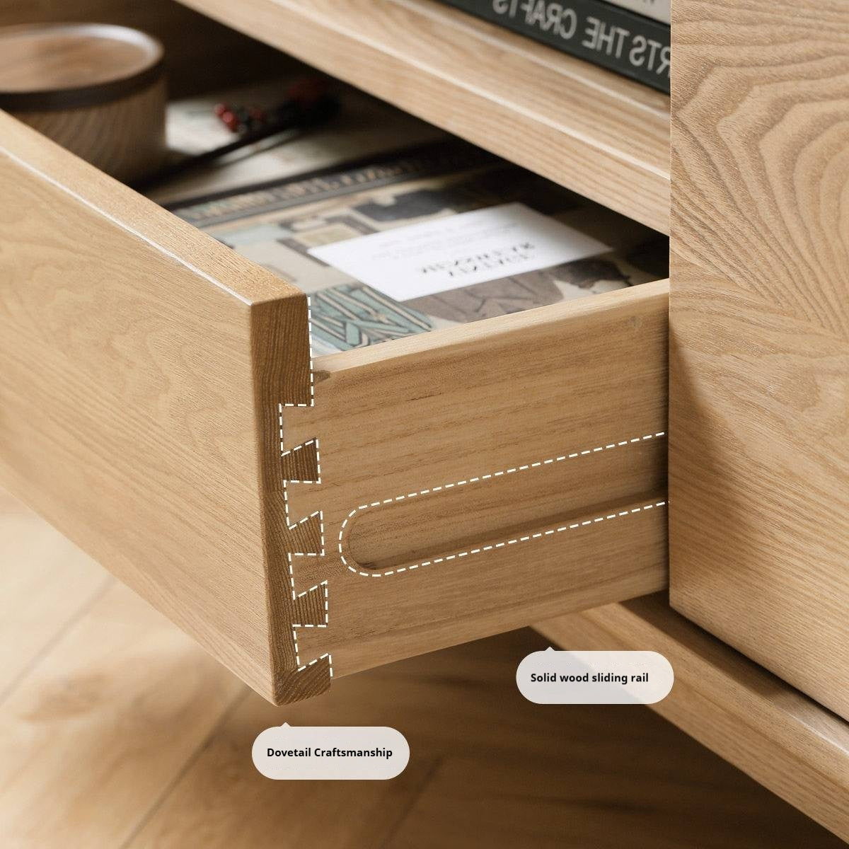 Ash Solid Wood Nordic Floor TV Cabinet.