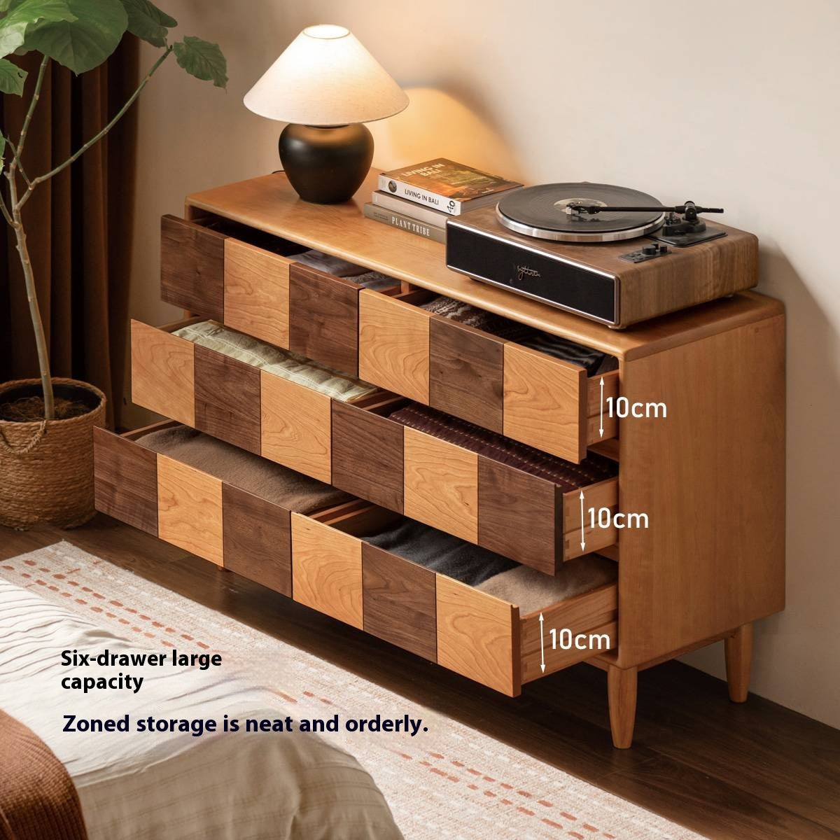 Cherry Solid Wood Retro Chest of Drawers Checkerboard