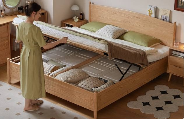 Oak Solid Wood Box Bed, Modern Minimalist