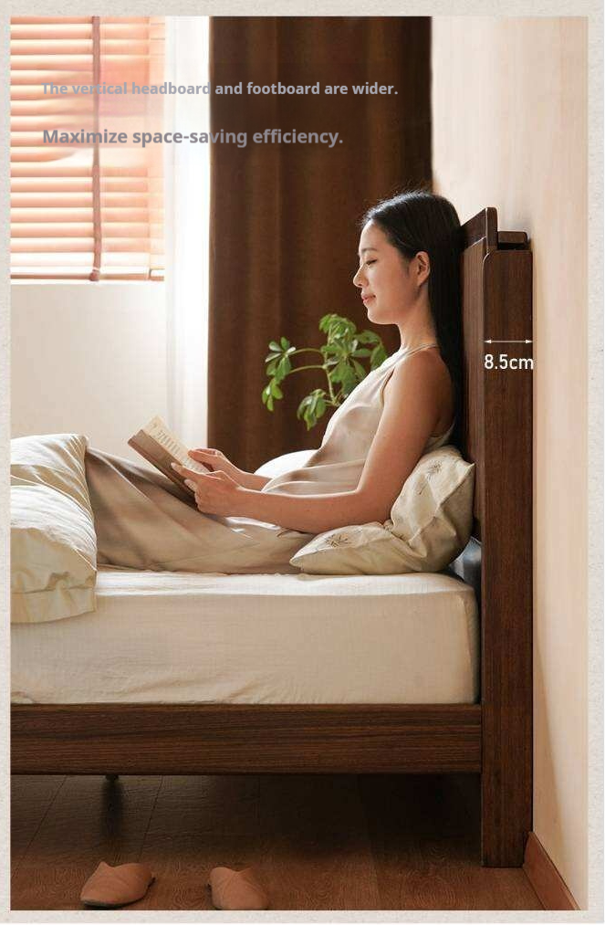Ebony Solid Wood Bed with Vertical Fluted Panel Headboard and Block Legs