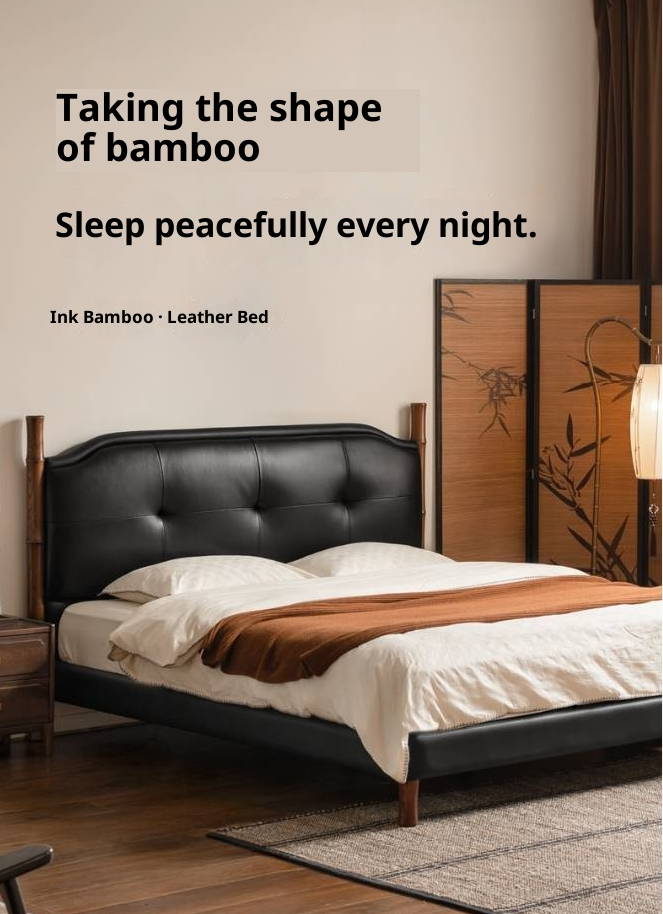 Genuine Leather Soft Headboard Bed