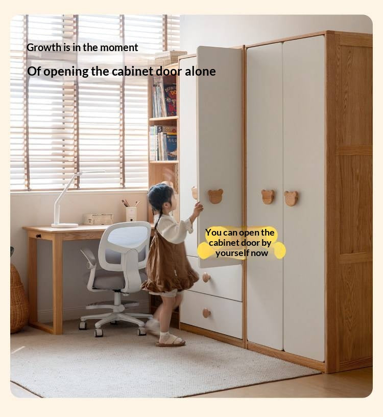 Oak Solid Wood Kids Wardrobe Combination