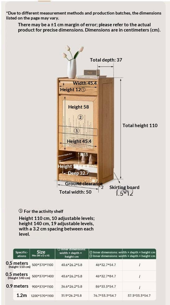 Oak Solid Wood Narrow Shoe Storage Cabinet with Pull-Out Drawer
