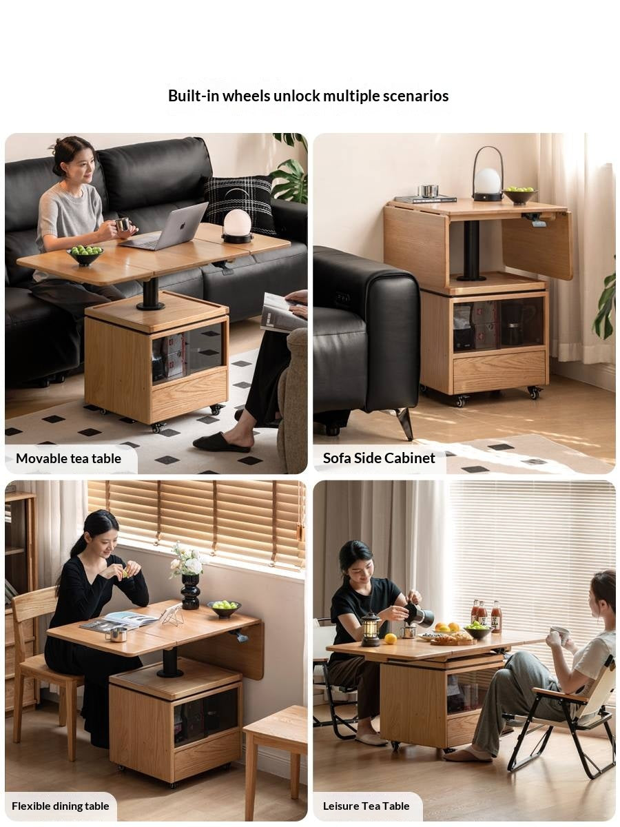 Oak Solid Wood Modern Mobile Elevating Coffee Table