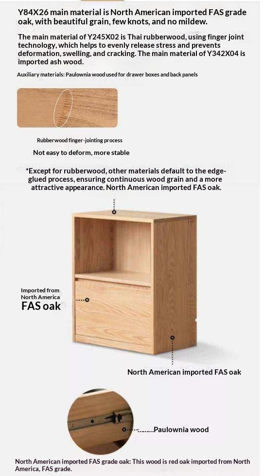 Oak, Solid Rubberwood, Ash Solid Wood Bookcase Free Combination Low Cabinet Floor-Standing Bookshelf