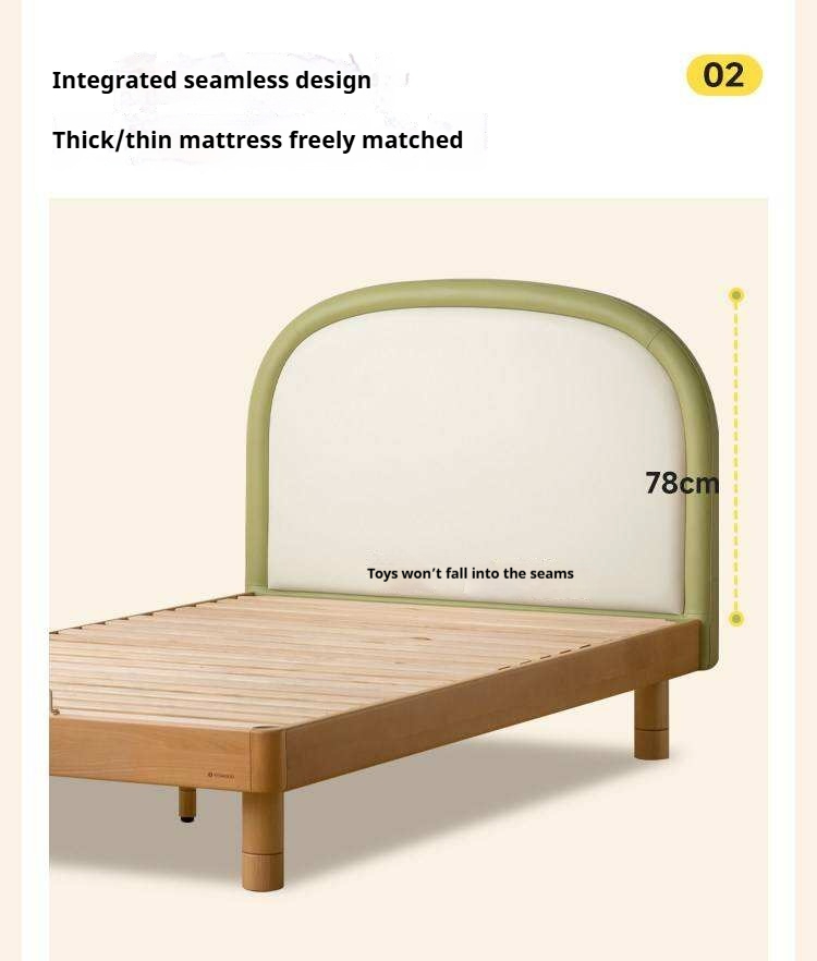 Beech solid wood Kids Bed with Round Headboard and Adjustable Height Legs
