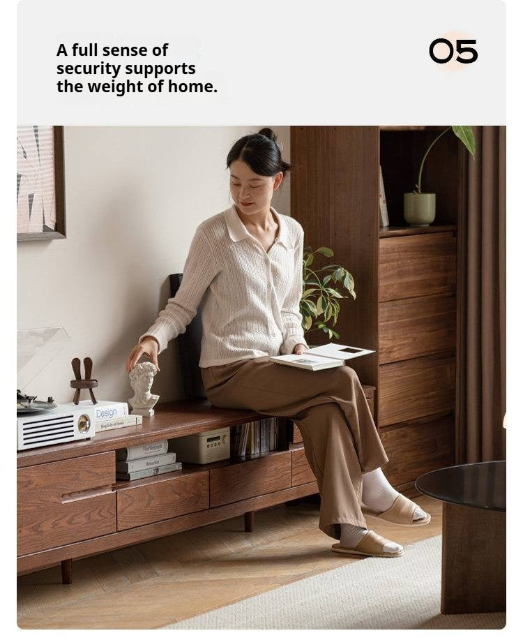 Oak, Solid Rubberwood Nordic Floor TV Cabinet.