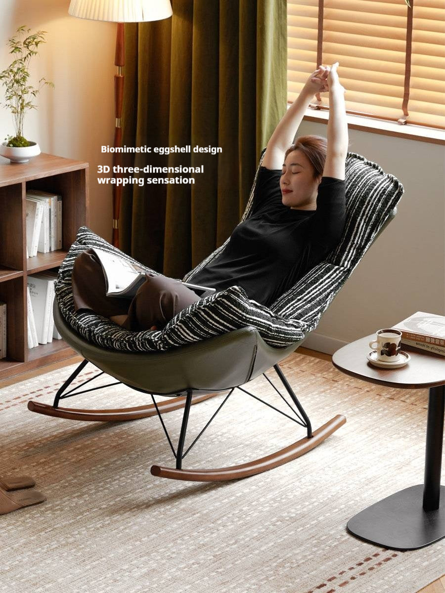 Beech Solid Wood Mid-Century Rocking Lounge Chair with Shell Seat