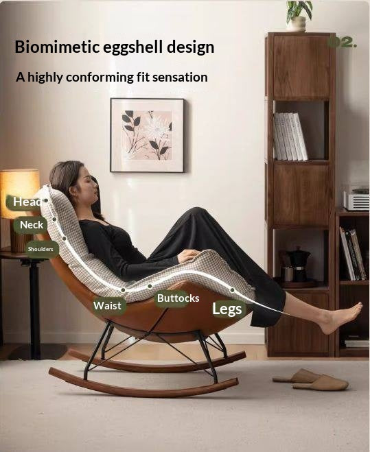 Beech Solid Wood Mid-Century Rocking Accent Chair with Houndstooth Cushion