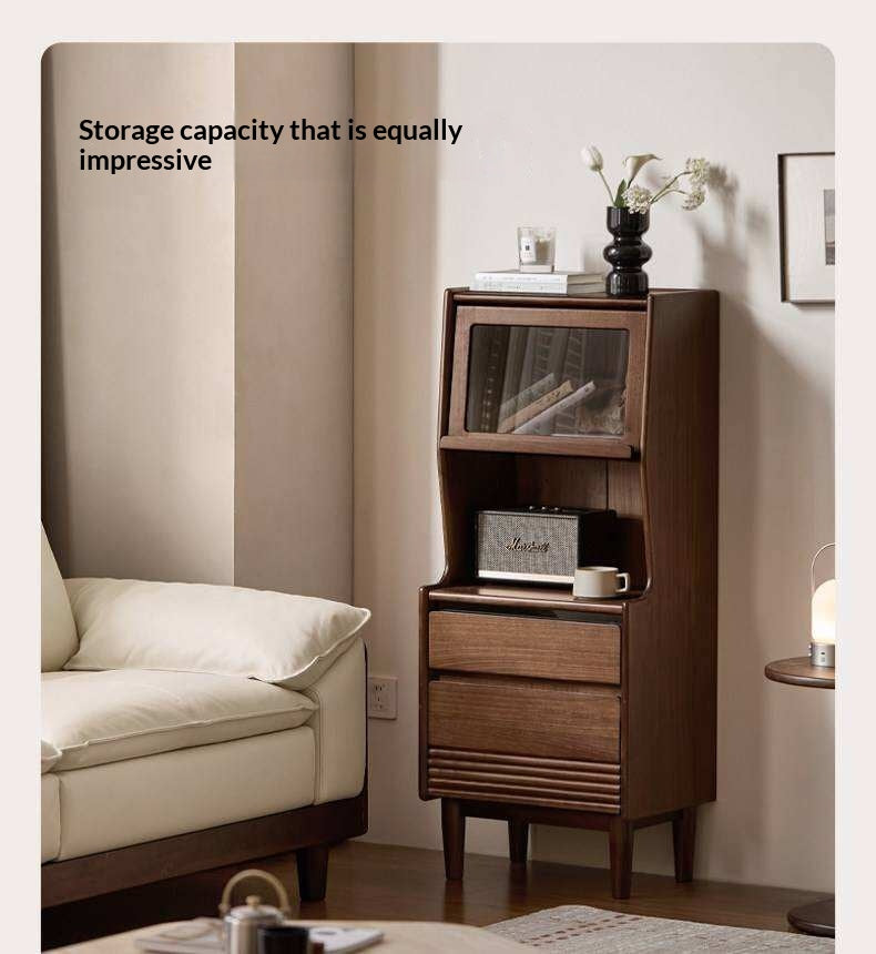 Black Walnut Solid Wood Side Cabinet with Light Luxury Finish, Sideboard