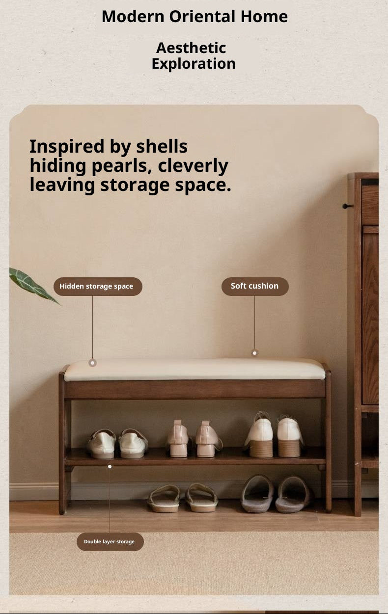 Solid Rubberwood Entryway Shoe Stool with Flip Top