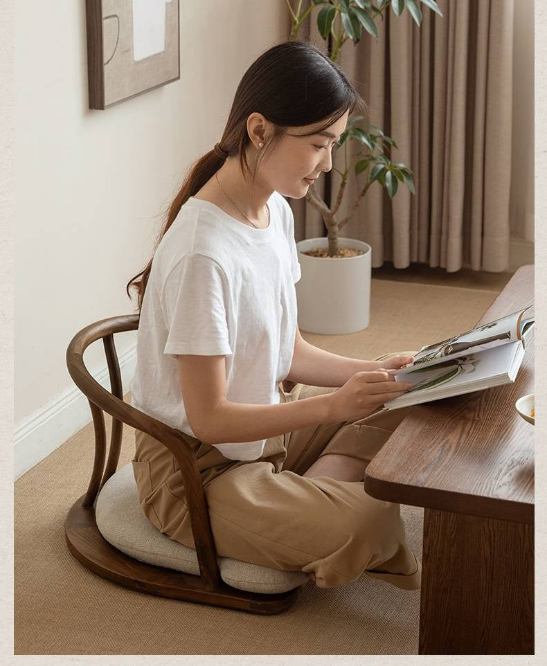 Black Walnut, Ash Solid Wood Tatami Soft Backrest Meditation Chair
