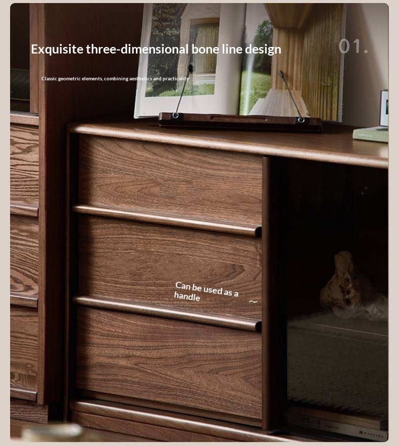 Black Walnut Solid Wood TV Cabinet with Large Storage