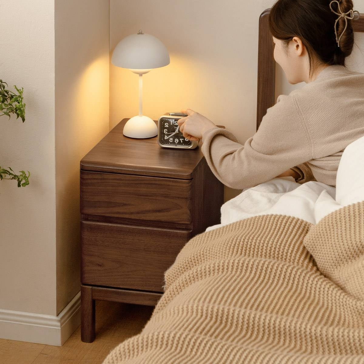 Black Walnut, Ash Solid Wood Storage Nightstand