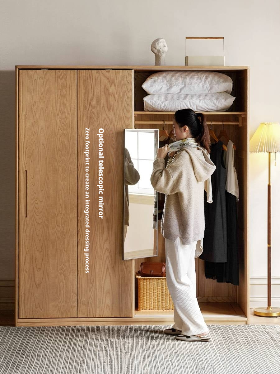 Oak, Ash Solid Wood Wardrobe With Sliding Doors