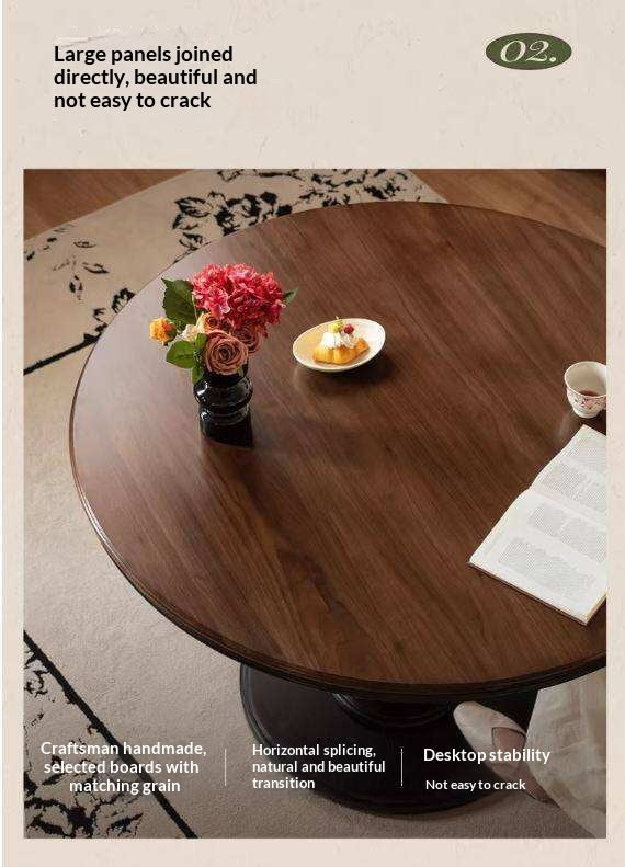 Black Walnut Solid Wood American Retro Round Dining Table