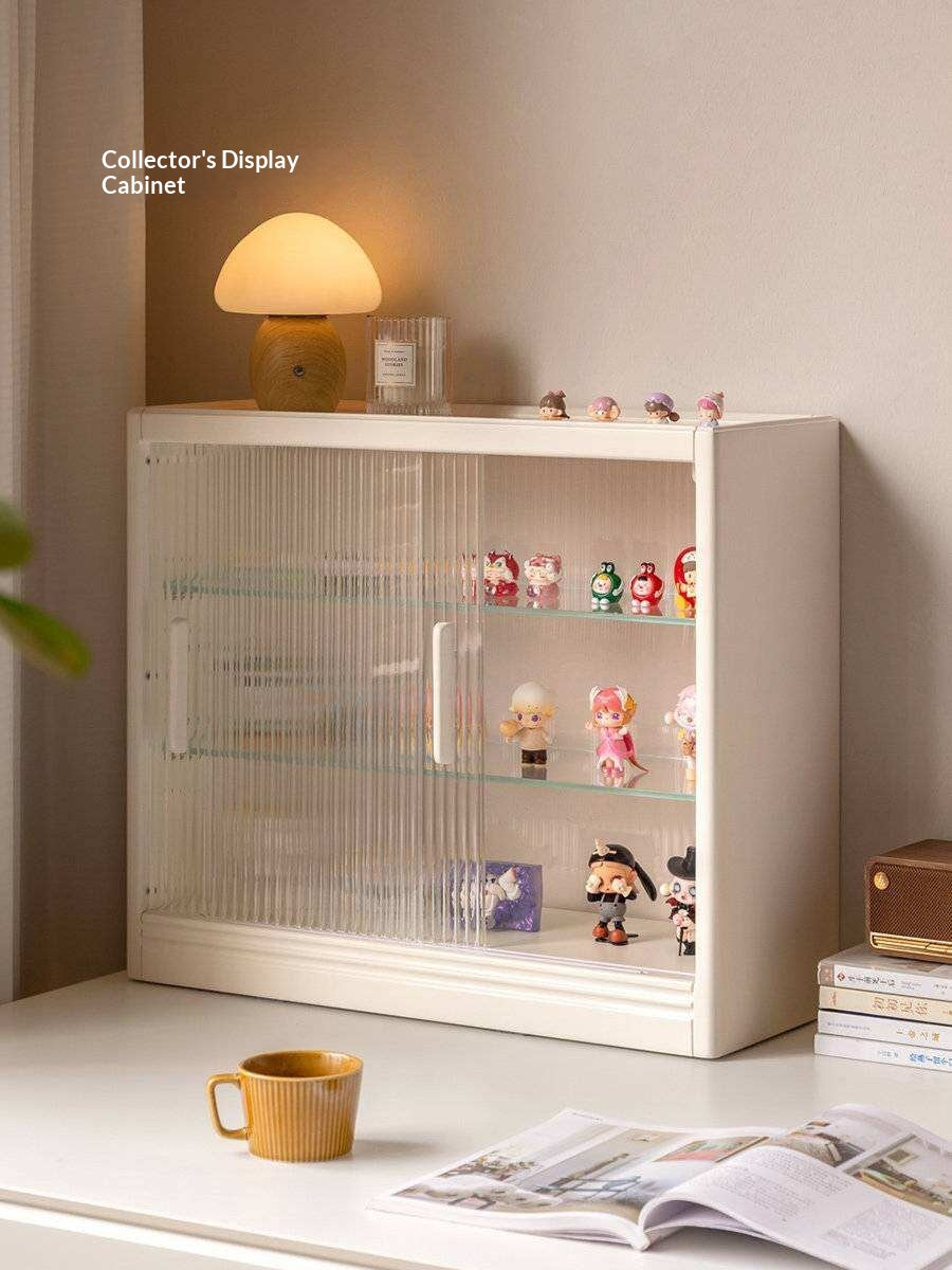 Solid Rubberwood Desktop Storage Cabinet Glass Sliding Door