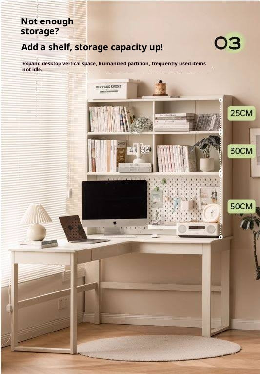 Oak Solid Wood Modern Cream Style Desk and Bookshelf Integrated