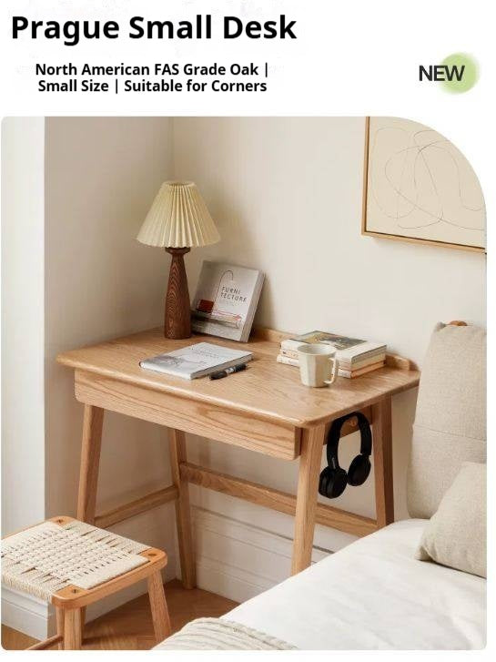 Oak, Beech Solid Wood small Office Desk with a drawer
