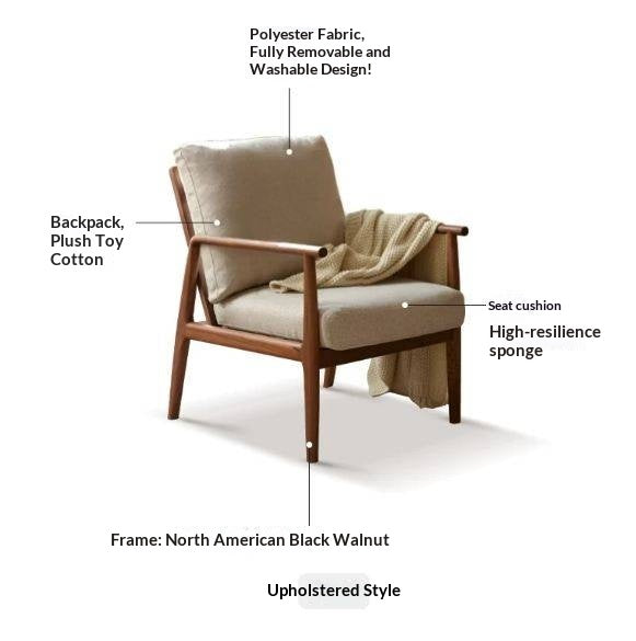 Black Walnut, Cherry, Sandalwood, Oak Solid Wood Leisure Armchair