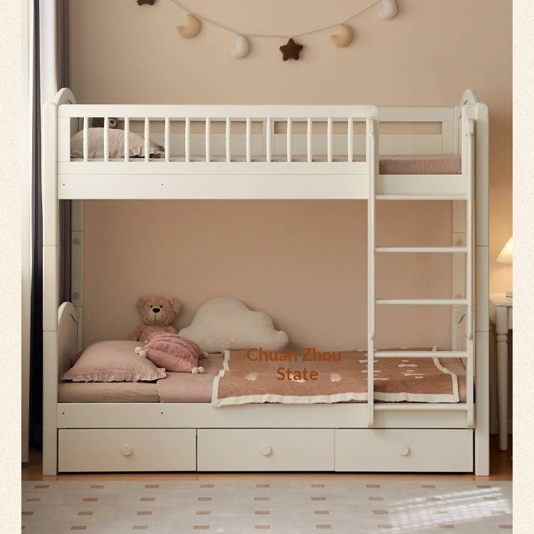Rubberwood Solid Wood Children's White Castle Princess Bunk Bed