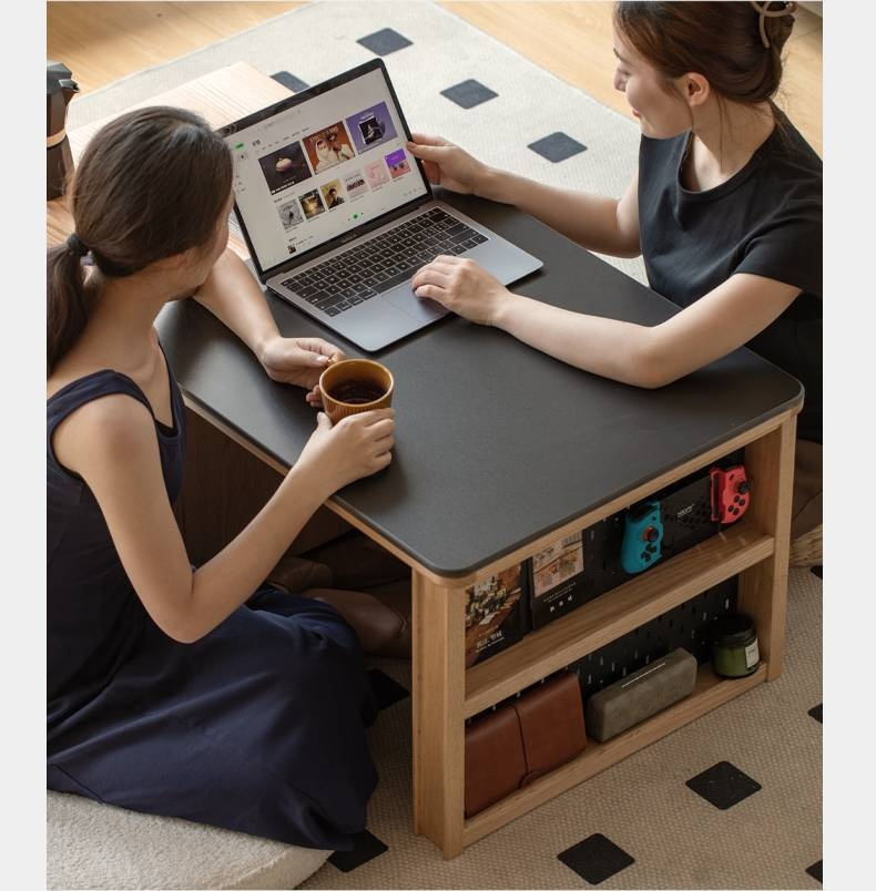 Ash Solid Wood Movable Rock Plate Tea Table
