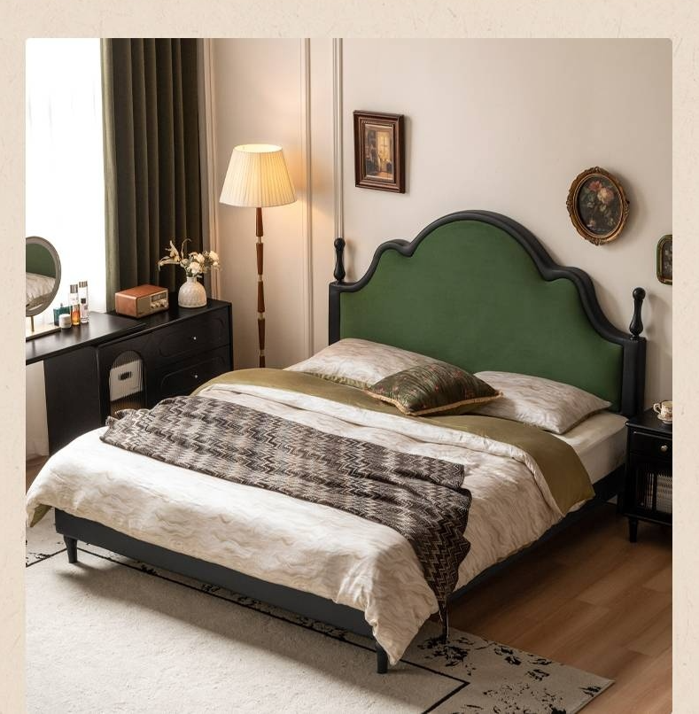 Fabric Soft Velvet Bed French Retro Style