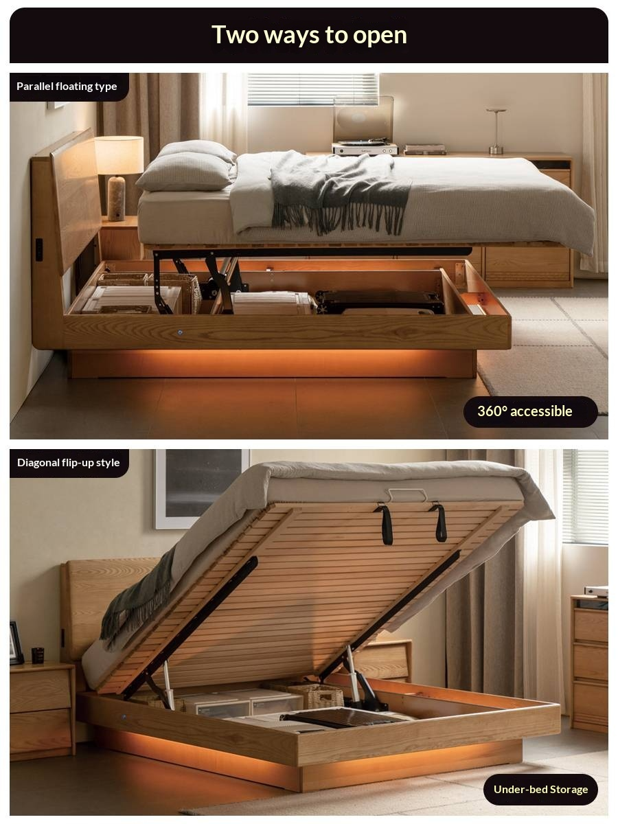 Ash Solid Wood Electric Storage Box Bed — Modern Minimalist Design
