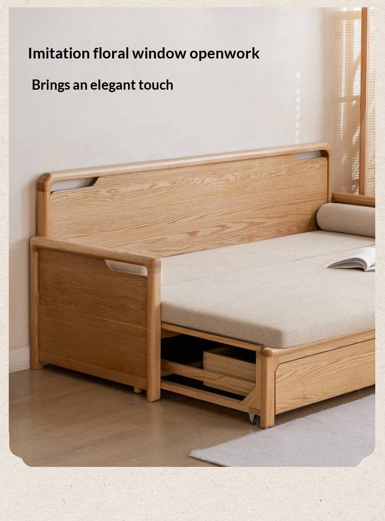 Oak Solid Wood Retractable Multifunctional Box Sofa Bed.