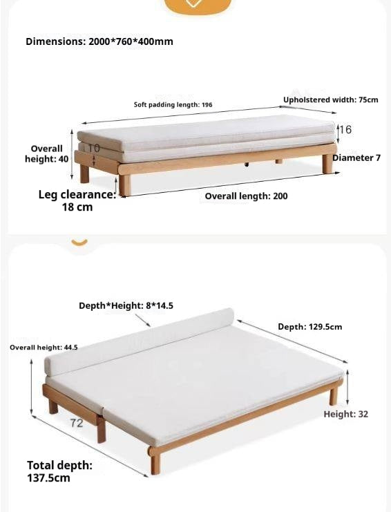 European Beech Solid Wood Folding Double Sofa Bed