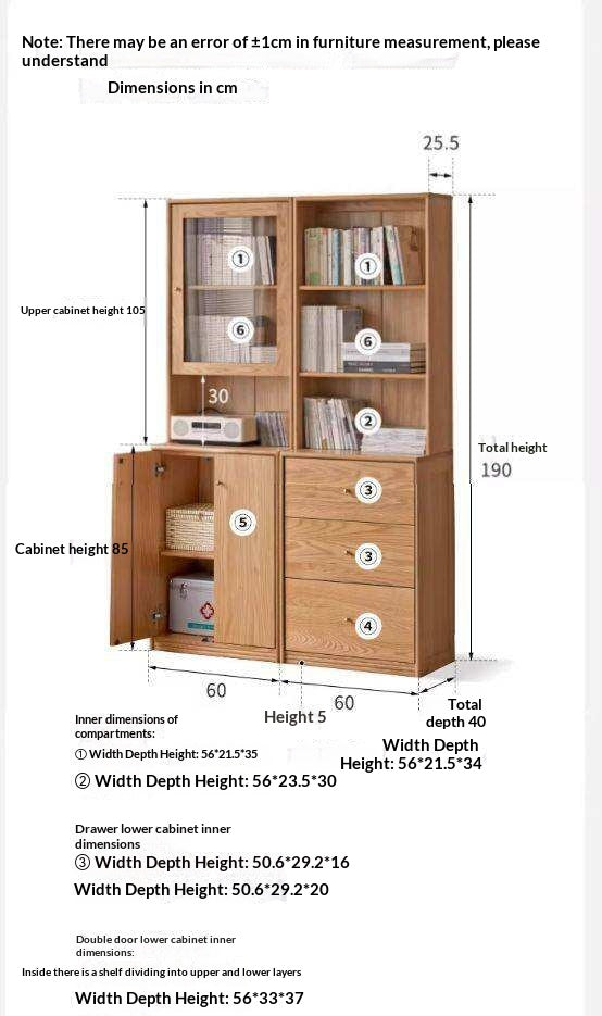 Oak Solid Wood Floor-To-Ceiling Combination Bookshelf, Glass Bookcase