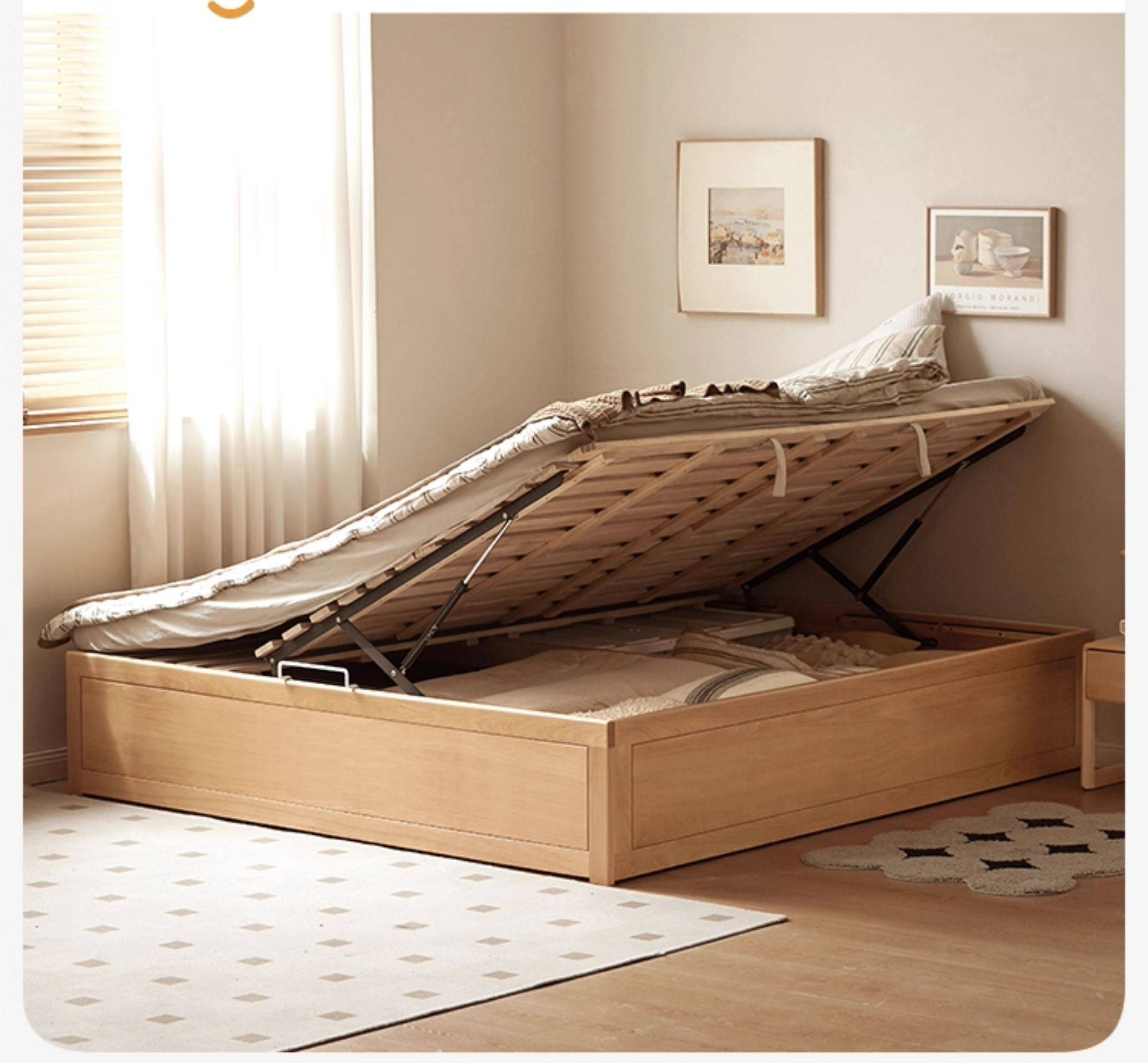 European Beech Solid Wood Platform Box Bed — Headboard-Free, Simple Design