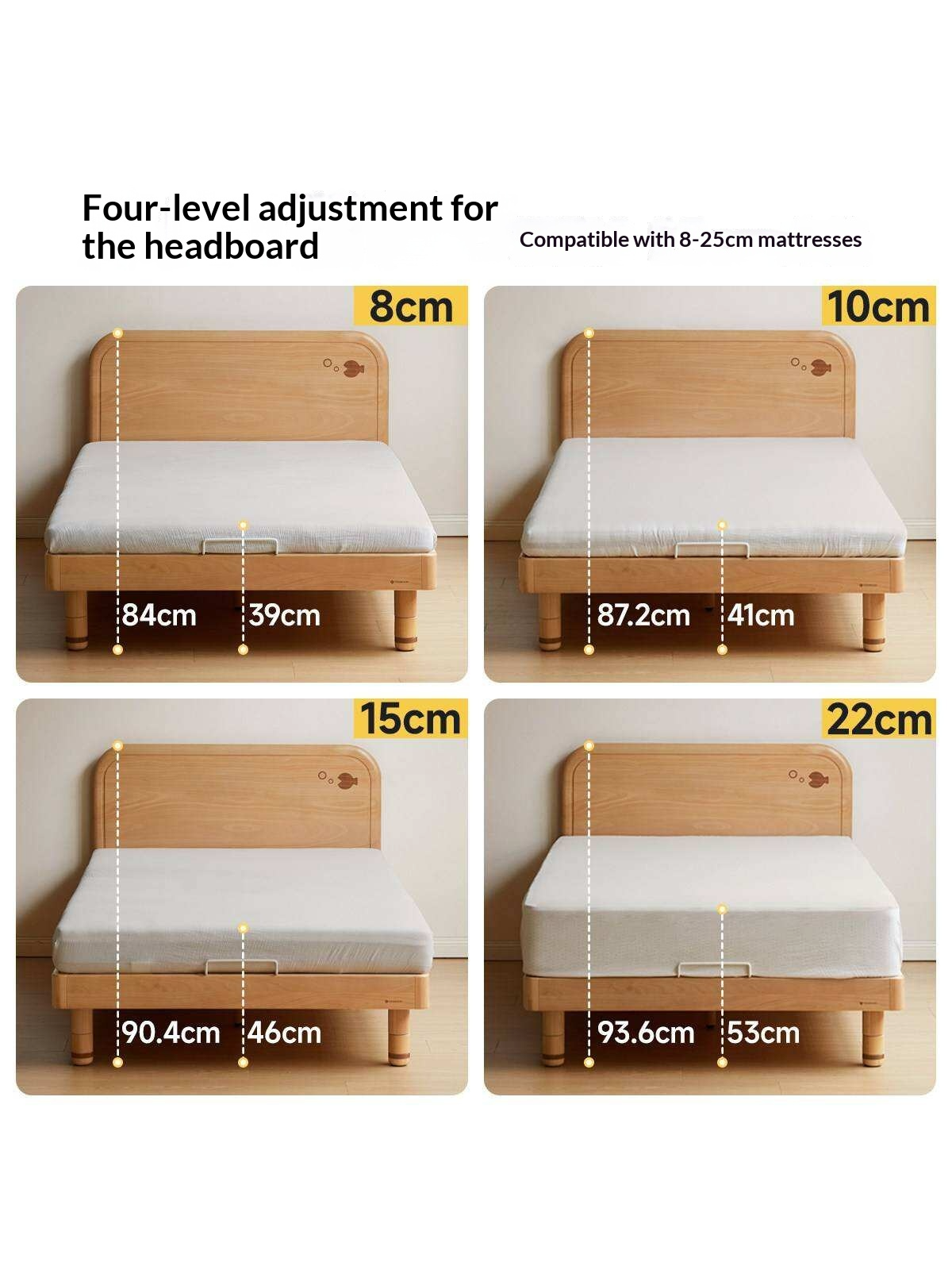 Beech Solid Wood Kids Platform Bed with Night Light