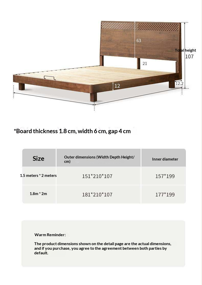 Black Walnut Solid Wood Platform Bed with Grooved Panel Headboard Accent