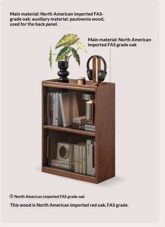 Oak Solid Wood Low Bookcase and Storage Cabinet