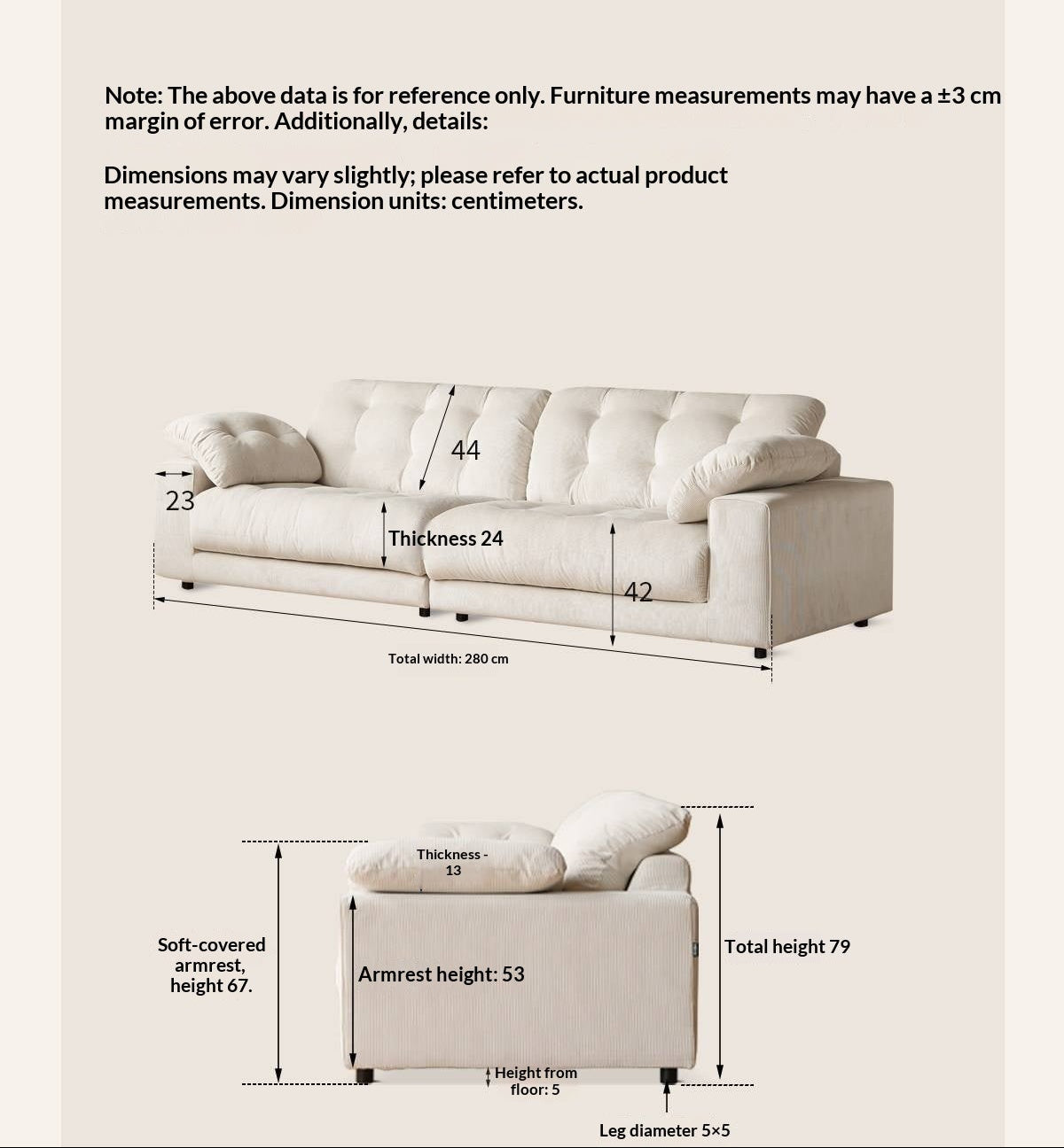 Cream Cloud Fabric Sofa with Deep Seat and Full Removable Covers