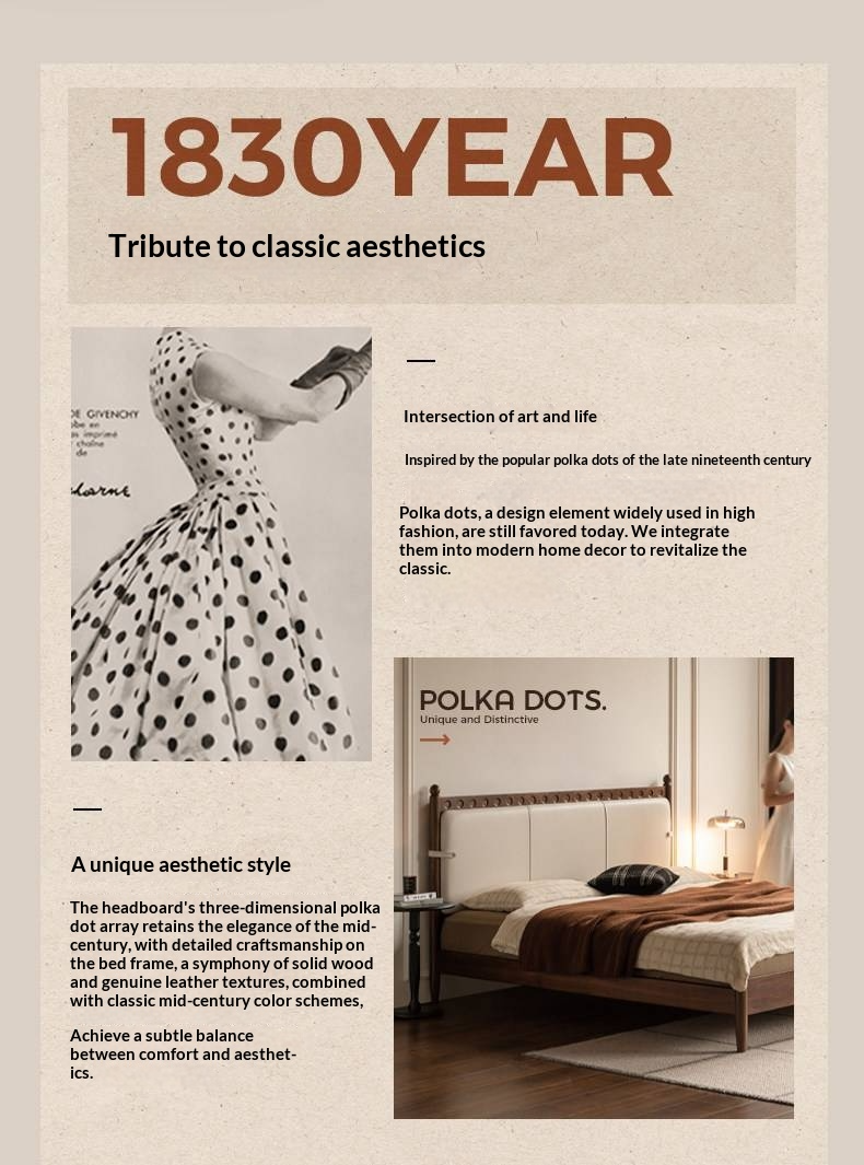 Black Walnut Solid Wood Bed — French Retro Style with Soft Backrest and Genuine Leather Upholstery