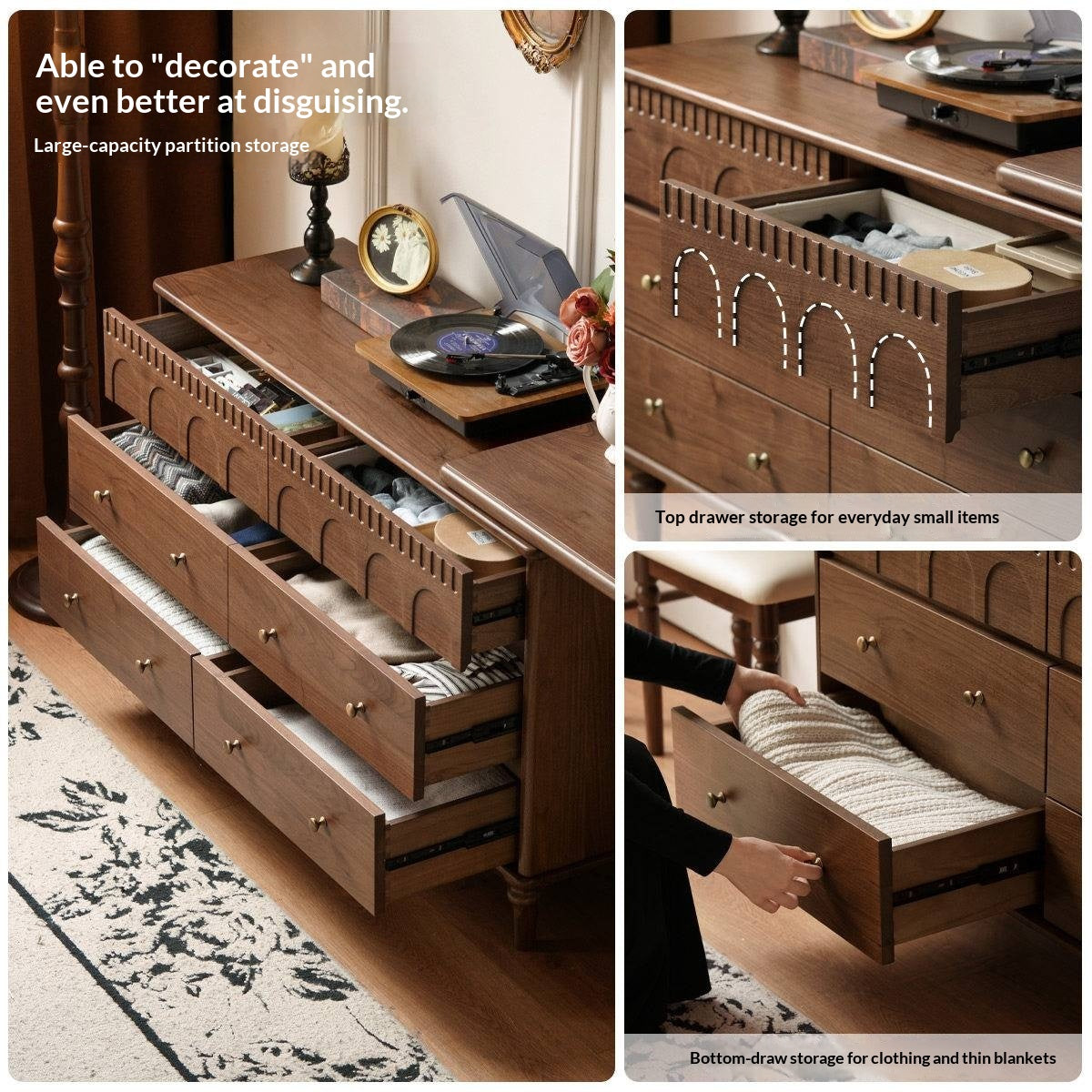 Black Walnut Solid Wood Vanity Table with Extendable Top