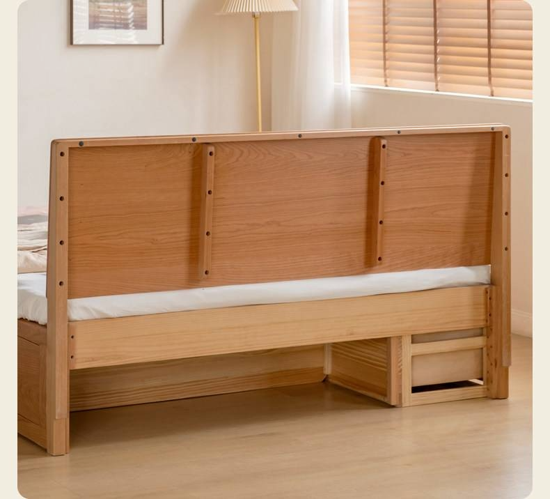 Cherry Solid Wood Storage Bed with Side Storage Drawers