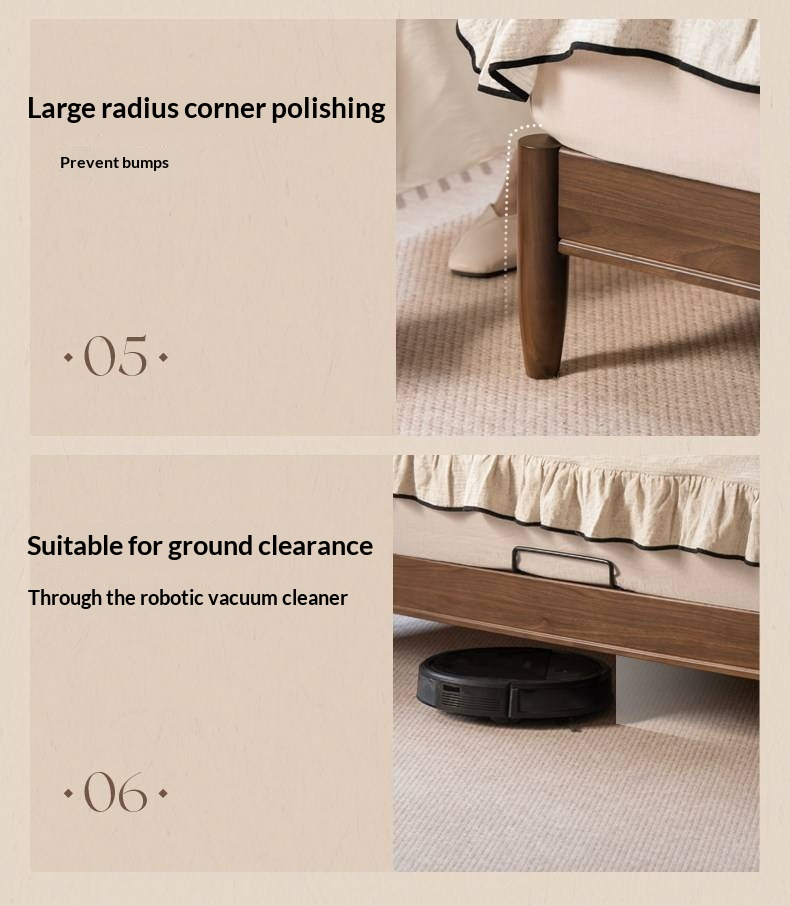 Black Walnut Solid Wood Genuine Leather Soft Bed