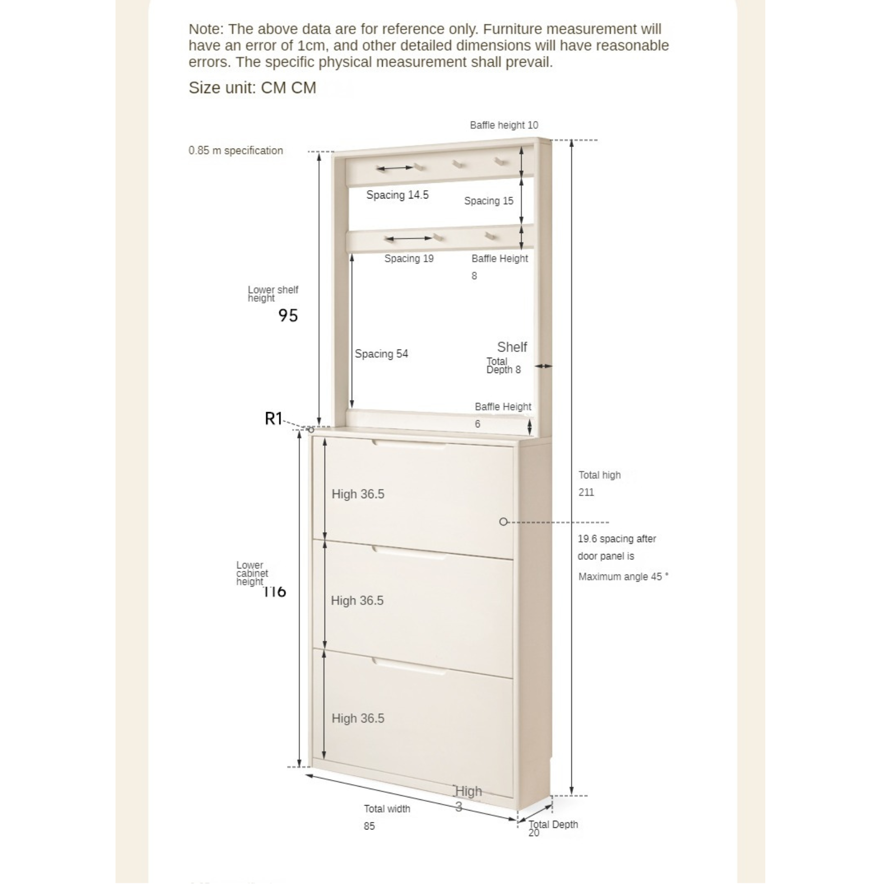 Poplar Solid Wood Cream Style Ultra-thin Shoe Cabinet ,