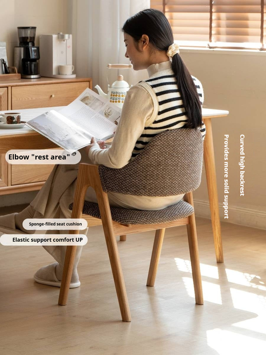 Black Walnut, Oak, Solid Rubberwood Chair with Soft Fabric/Leather Back