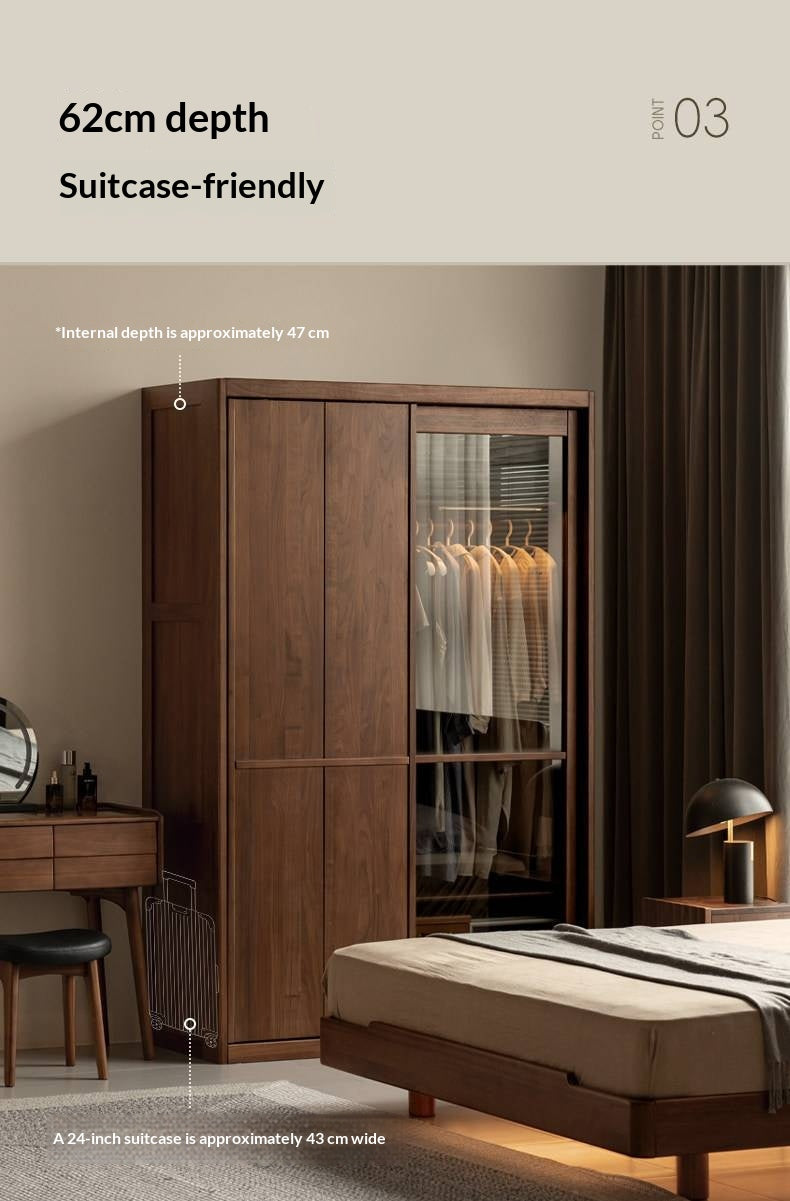 Black Walnut Solid Wood, Solid Longan Hardwood  Italian Luxury Sliding Door Wardrobe