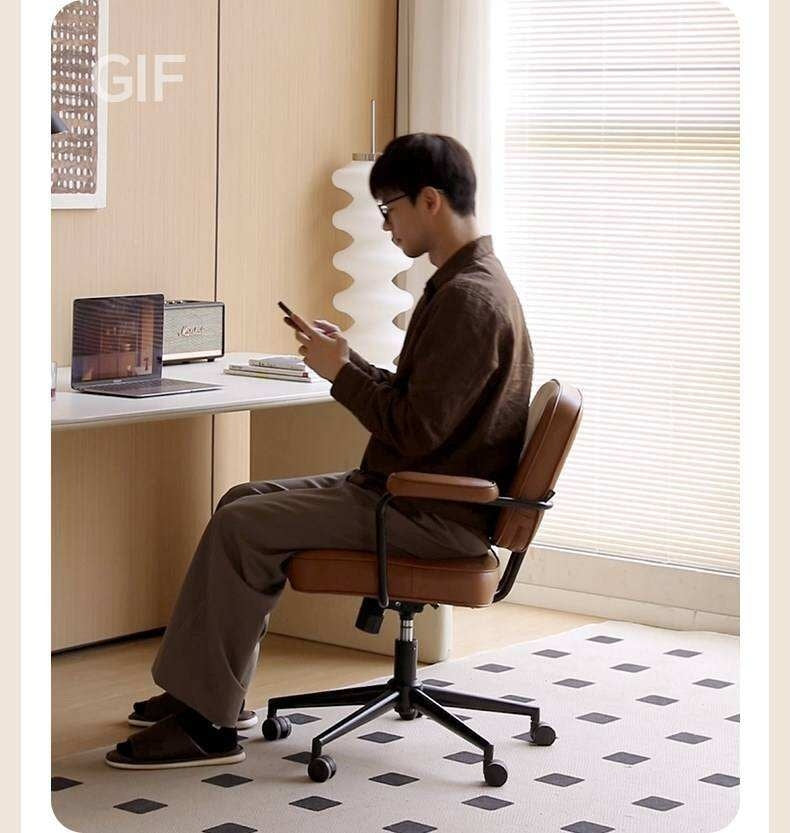 Leather Swivel Office Chair with Armrests