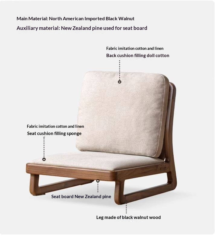 Black Walnut, Oak Solid Wood Tatami Tea Chair Low Back