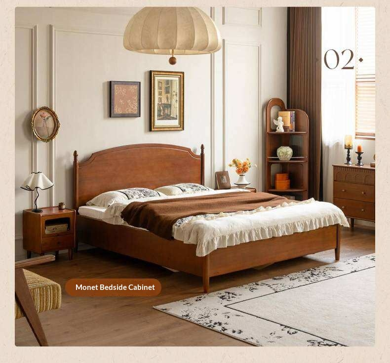 Poplar Solid Wood French Country Arched Panel Bed with Storage Base Box Bed