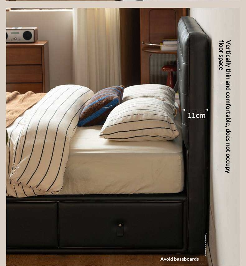 Genuine Leather Hydraulic Lift Storage Bed with Drawers