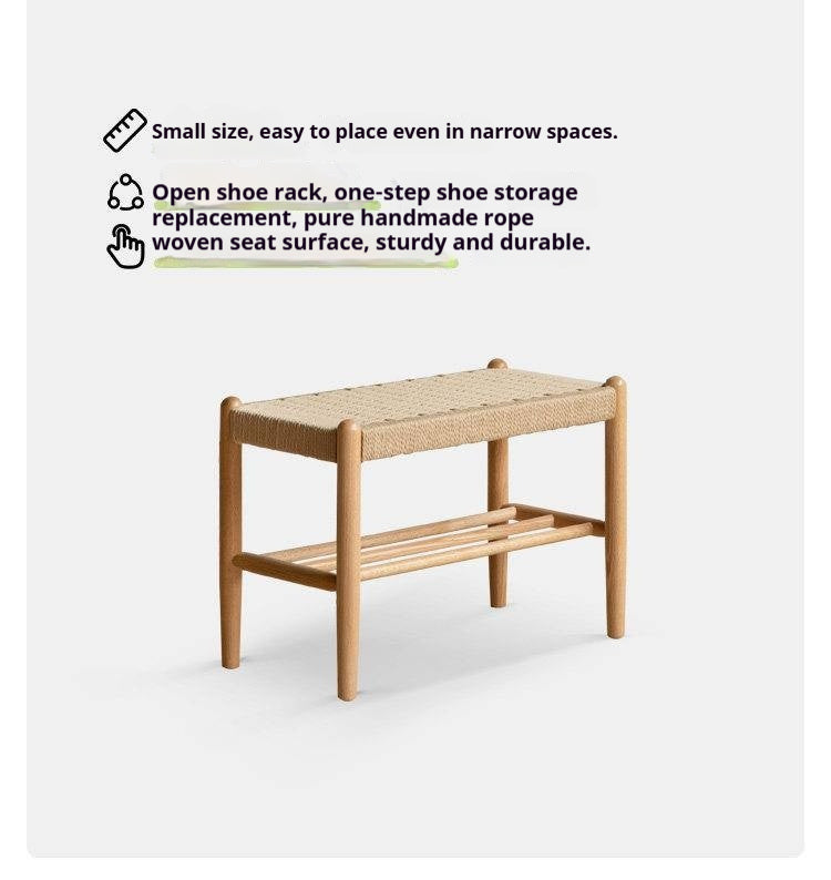 Oak Solid Wood Modern Rope Shoe Bench